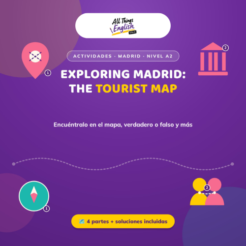 Ficha Ingles A2 Mapa Turistico de Madrid | Vocabulario y Preposiciones