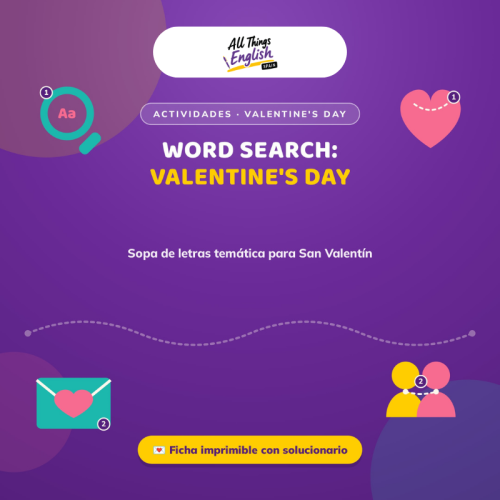 Sopa de Letras San Valentín en Inglés | Vocabulario Valentine's Day PDF
