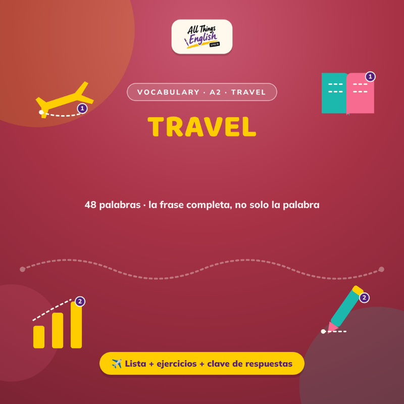 Vocabulario A2 Viajes en Inglés (Travel) | Ficha + Ejercicios y Respuestas