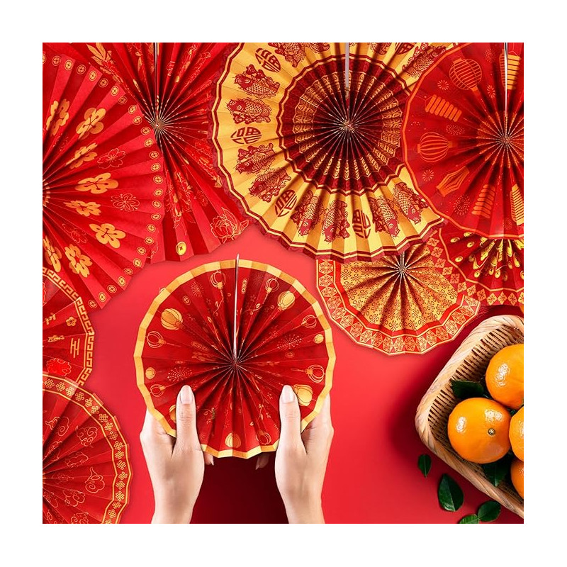 9 Abanicos de Papel Rojos Colgantes– Decoración para Lunar New Year